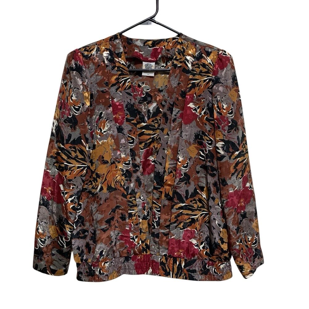 Vintage Golden Gate Blouse Top Women's Size XL Multicolored Silky Elastic Waist